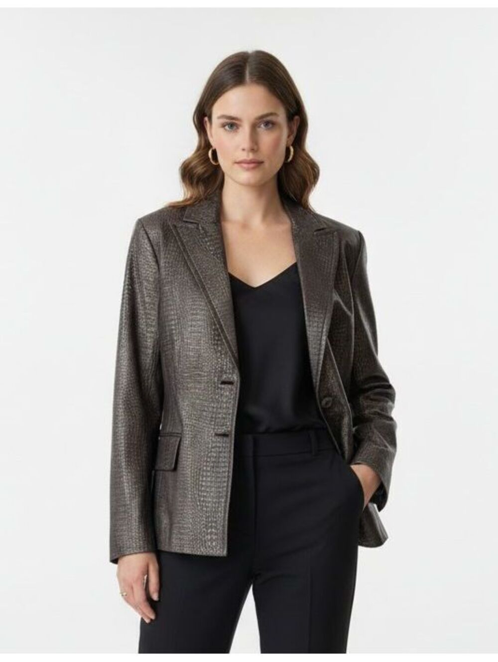 Alfani Crocodile Embossed Metallic Leather Blazer Jacket L